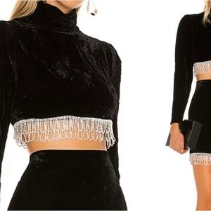 Camila Coelho Aliah Cropped Crystal Top in Black Velvet XSmall New Women blouse